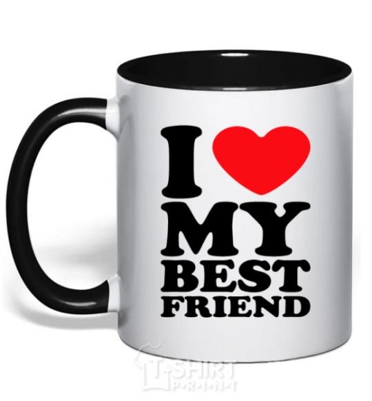 Mug with a colored handle I love my best friend black фото