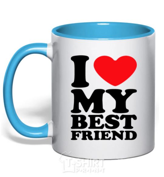 Mug with a colored handle I love my best friend sky-blue фото