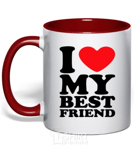 Mug with a colored handle I love my best friend red фото