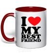 Mug with a colored handle I love my best friend red фото