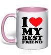 Mug with a colored handle I love my best friend light-pink фото