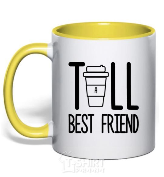 Mug with a colored handle Tall best friend yellow фото