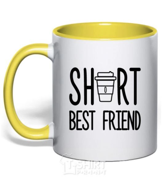 Mug with a colored handle Short best friend yellow фото