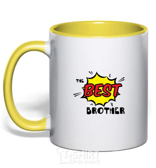 Mug with a colored handle The best brother yellow фото