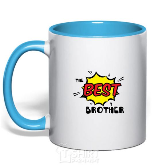 Mug with a colored handle The best brother sky-blue фото