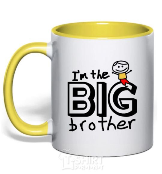 Mug with a colored handle I'm the big brother yellow фото