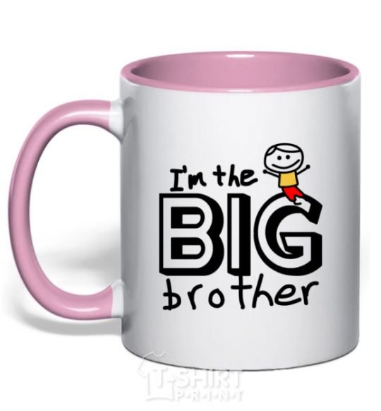 Mug with a colored handle I'm the big brother light-pink фото