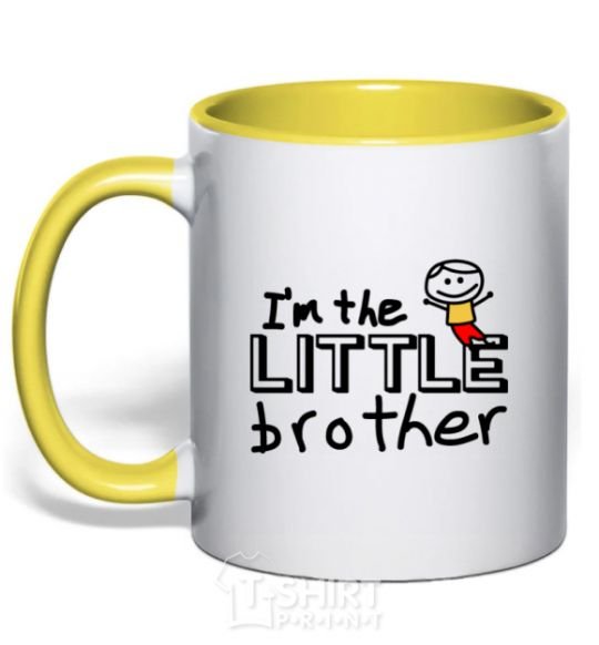 Mug with a colored handle I'm the little brother yellow фото