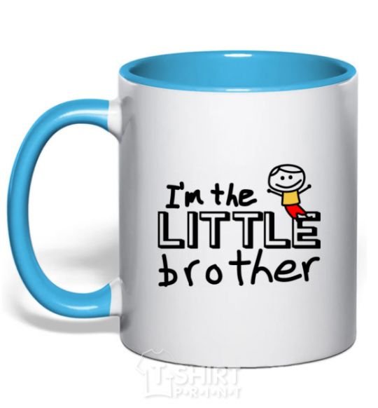 Mug with a colored handle I'm the little brother sky-blue фото