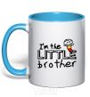 Mug with a colored handle I'm the little brother sky-blue фото