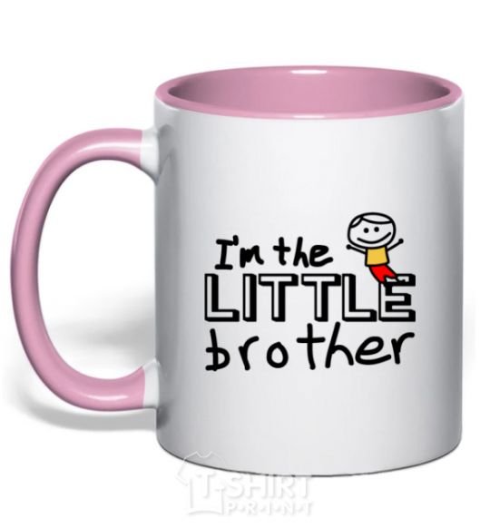 Mug with a colored handle I'm the little brother light-pink фото