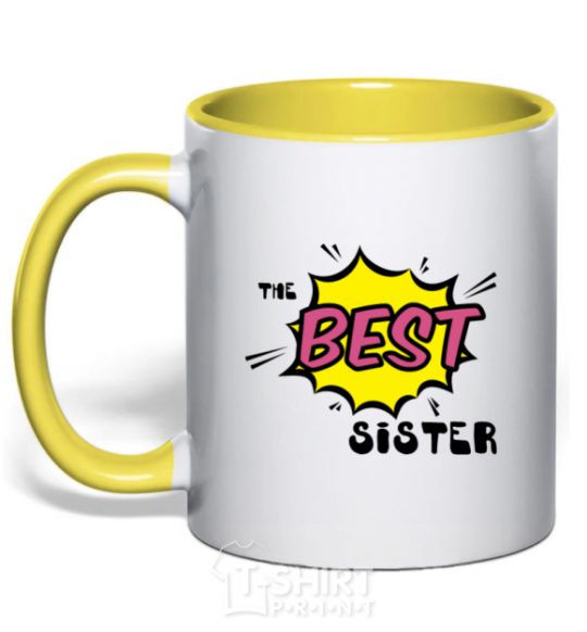 Mug with a colored handle The best sister yellow фото