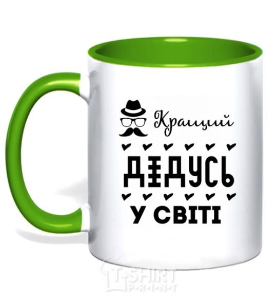 Mug with a colored handle Best grandpa in the world mustache kelly-green фото