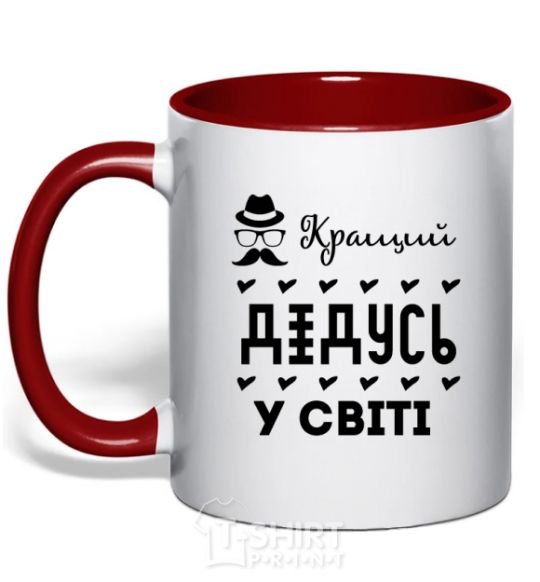 Mug with a colored handle Best grandpa in the world mustache red фото