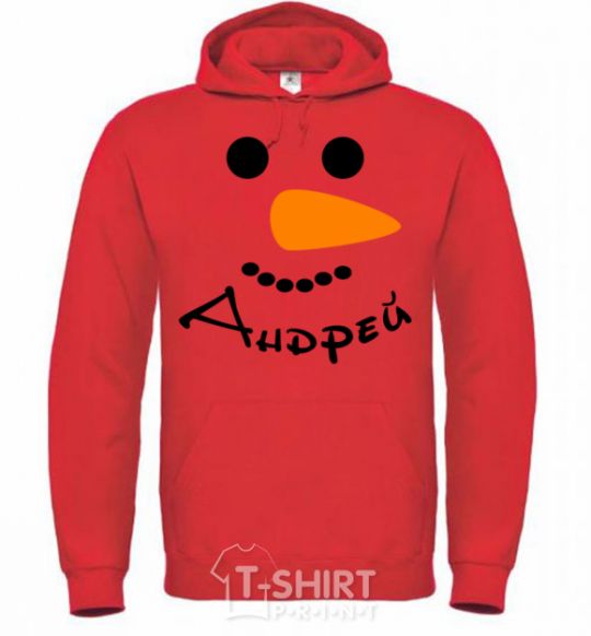 Men`s hoodie A personalized snowman bright-red фото