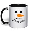 Mug with a colored handle A personalized snowman black фото