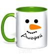 Mug with a colored handle A personalized snowman kelly-green фото