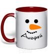 Mug with a colored handle A personalized snowman red фото