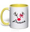 Mug with a colored handle Named reindeer yellow фото