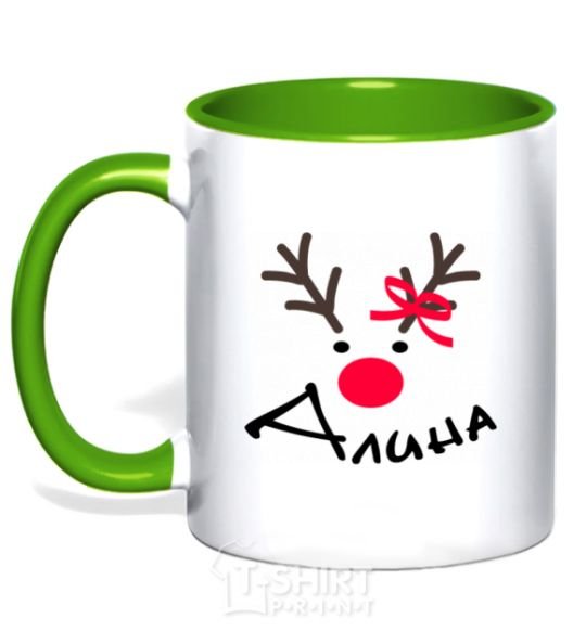 Mug with a colored handle Named reindeer kelly-green фото