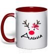 Mug with a colored handle Named reindeer red фото