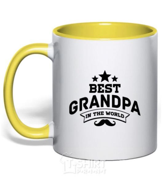 Mug with a colored handle Best grandpa in the world yellow фото