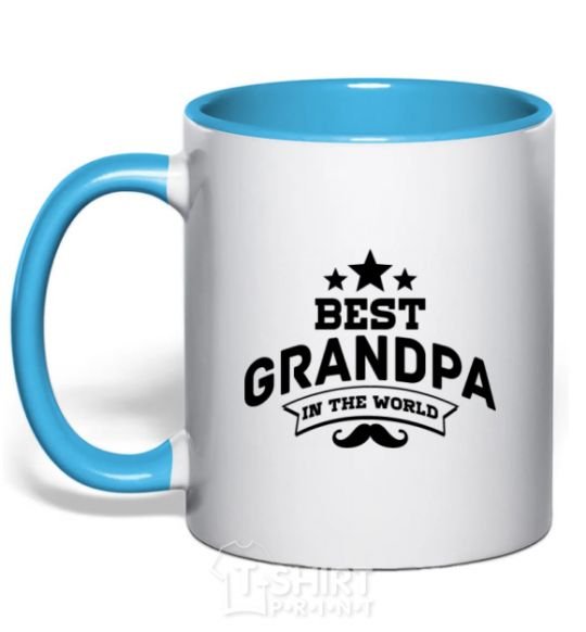 Mug with a colored handle Best grandpa in the world sky-blue фото