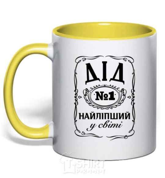 Mug with a colored handle Grandpa number one is the best yellow фото