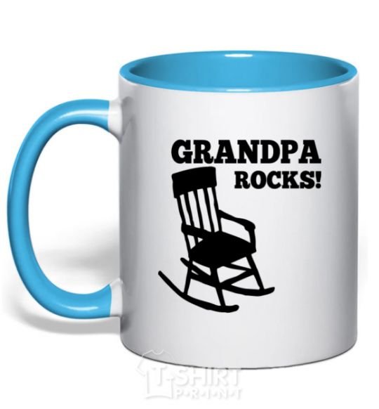 Чашка с цветной ручкой Grandpa rocks! Голубой фото