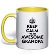 Mug with a colored handle Keep calm i am an awesome grandpa yellow фото