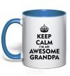 Mug with a colored handle Keep calm i am an awesome grandpa royal-blue фото