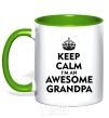 Mug with a colored handle Keep calm i am an awesome grandpa kelly-green фото