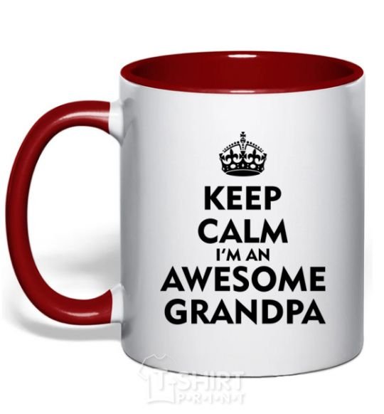 Mug with a colored handle Keep calm i am an awesome grandpa red фото