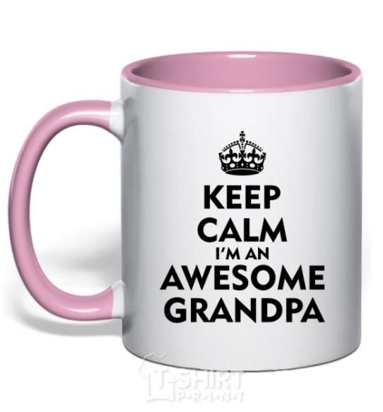 Mug with a colored handle Keep calm i am an awesome grandpa light-pink фото