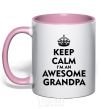 Mug with a colored handle Keep calm i am an awesome grandpa light-pink фото