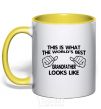 Mug with a colored handle This is what the worlds bestgrandfather looks like yellow фото