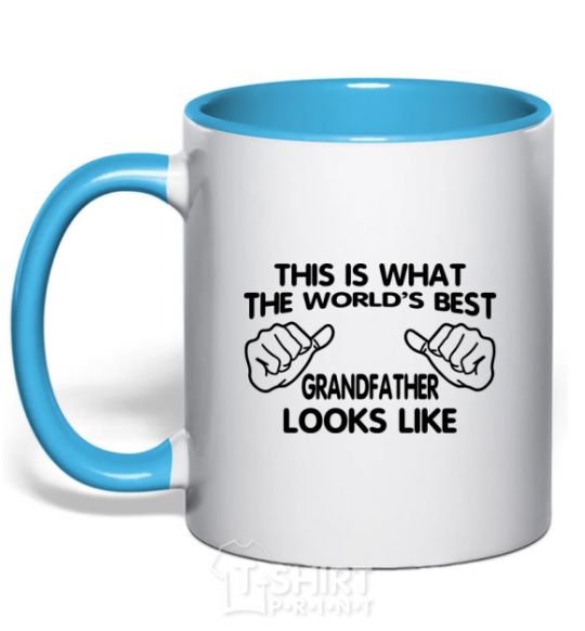 Mug with a colored handle This is what the worlds bestgrandfather looks like sky-blue фото