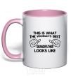 Mug with a colored handle This is what the worlds bestgrandfather looks like light-pink фото