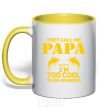 Mug with a colored handle Too cool to be grandpa yellow фото
