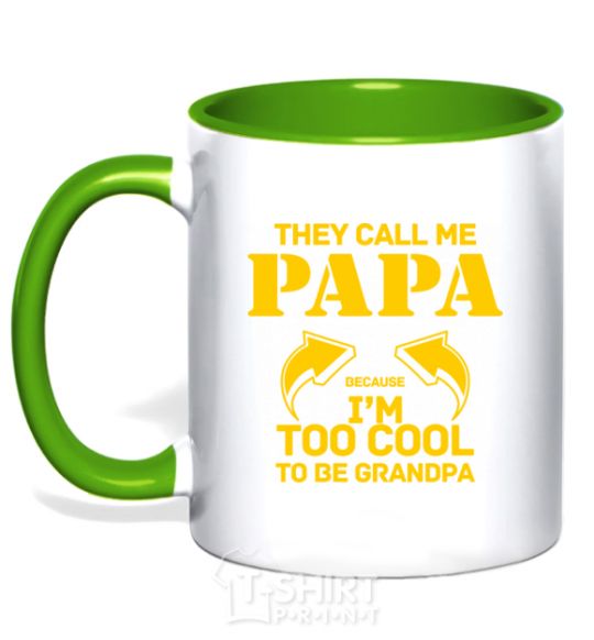 Mug with a colored handle Too cool to be grandpa kelly-green фото