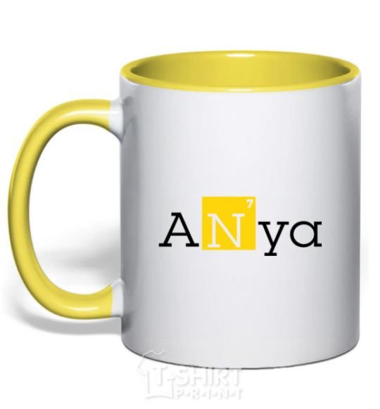 Mug with a colored handle Anya yellow фото