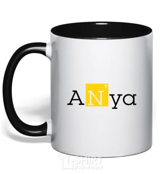 Mug with a colored handle Anya black фото