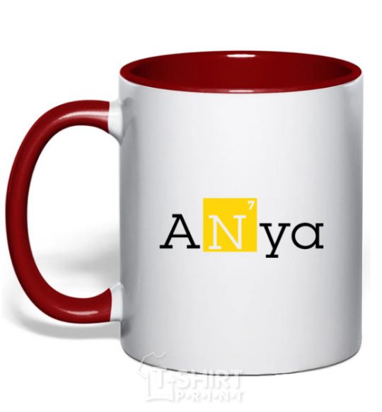 Mug with a colored handle Anya red фото