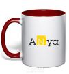 Mug with a colored handle Anya red фото