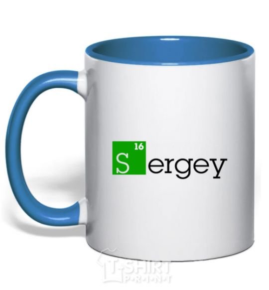 Mug with a colored handle Sergey royal-blue фото