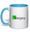 Mug with a colored handle Sergey sky-blue фото