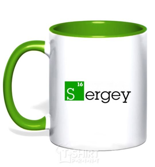 Mug with a colored handle Sergey kelly-green фото