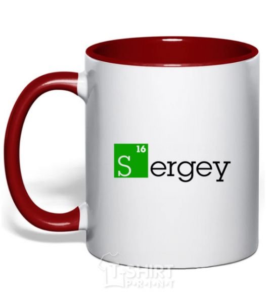 Mug with a colored handle Sergey red фото