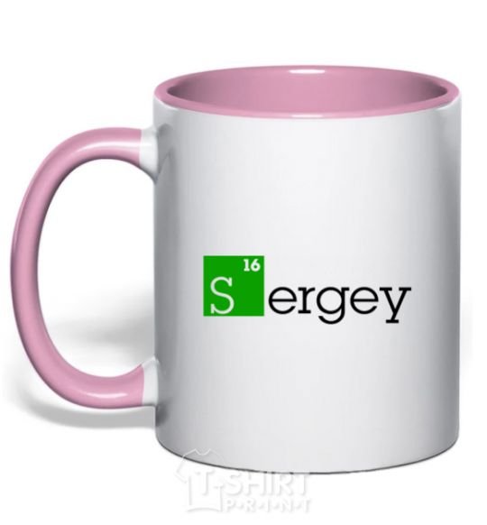 Mug with a colored handle Sergey light-pink фото