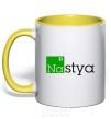 Mug with a colored handle Nastya yellow фото